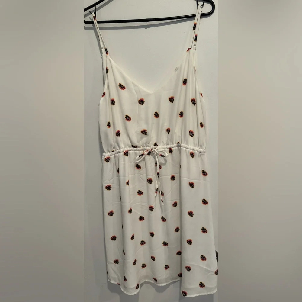 Aritzia Babaton Casimir Dress ecru Floral mini street boho strappy party slip L